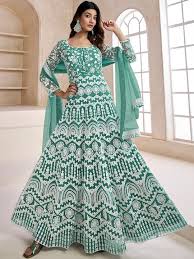 FLORAL EMBROIDERED FIT & FLARE MAXI ETHNIC DRESSES WITH DUPATTA